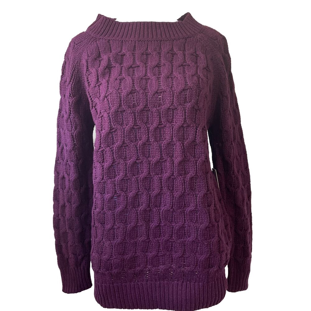 One Grey Day Sweater Womens Small Open Chunky Knit Pullover Elderberry NWT